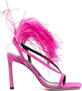 Sergio Rossi feather-trim suede-leather sandals Pink