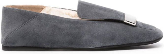 Sergio Rossi logo-plaque suede slippers Grey