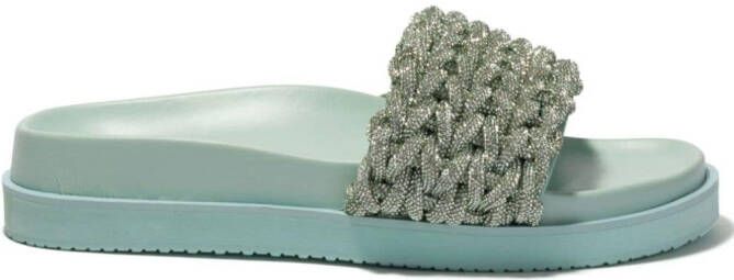 Simkhai crystal-braided metallic-finish sandals Green