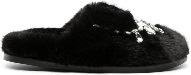 Simone Rocha embellished faux-fur slippers Black