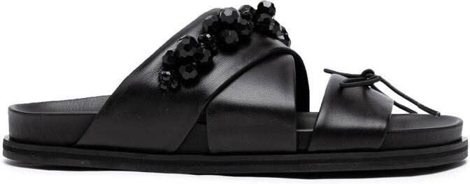 Simone Rocha embellished flat leather slippers Black