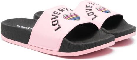 SONIA RYKIEL ENFANT embossed-logo open toe slides Pink