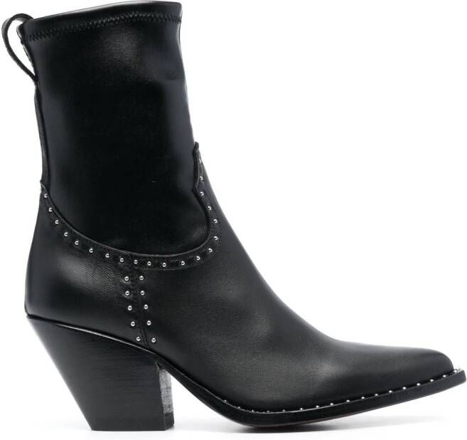 Sonora 85mm studded leather boots Black