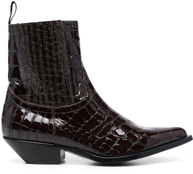 Sonora patent crocodile-embossed boots Black
