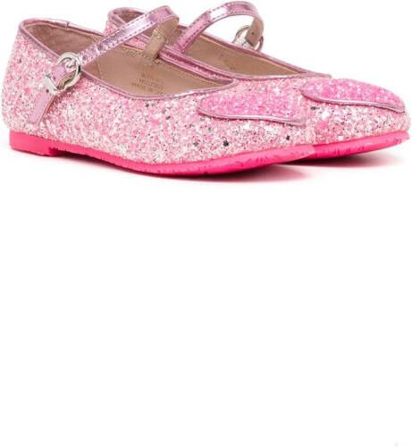 Sophia Webster Mini heart-patch glittery ballerina shoes Pink