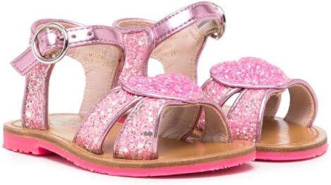 Sophia Webster Mini heart-patch leather sandals Pink