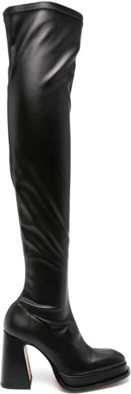 Souliers Martinez Velvet 100mm leather knee boots Black