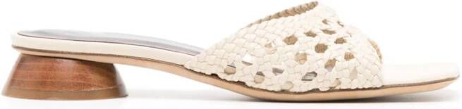 STAUD Simone 35mm crochet leather sandals White