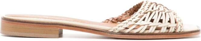 STAUD woven-strap flat leather sandals Neutrals