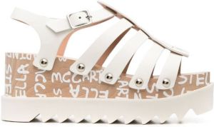 Stella McCartney 80mm logo-print wedge sandals White