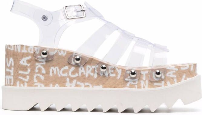 Stella McCartney 80mm logo-print wedge sandals White