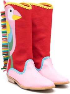 Stella McCartney Kids bird-print knee-length boots Pink