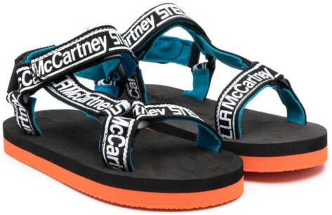 Stella McCartney Kids logo-print touch strap sandals Black