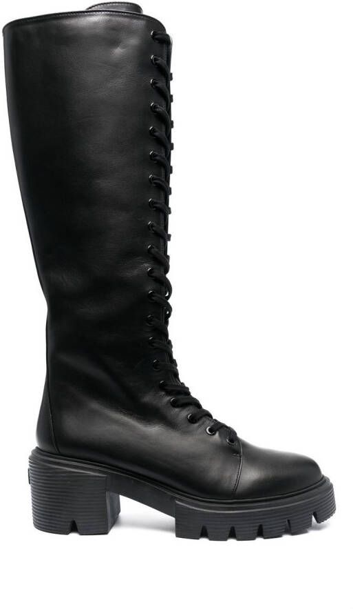 Stuart Weitzman 70mm calf-length lace-up boots Black