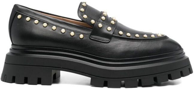 Stuart Weitzman Bedford 40mm faux-pearl embellished loafers Black