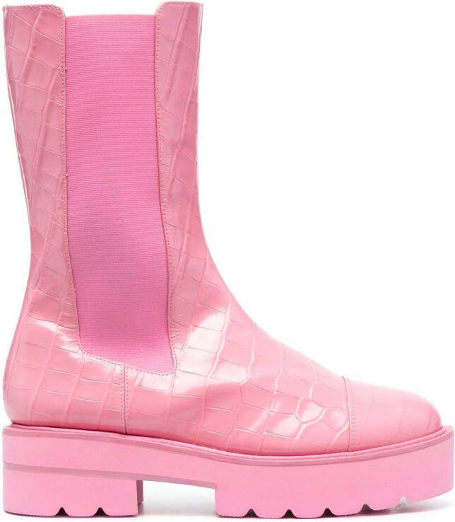 Stuart Weitzman crocodile-effect leather boots Pink