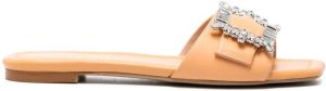 Stuart Weitzman crystal-buckle leather mules Orange