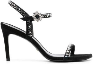 Stuart Weitzman crystal-embellished 90mm leather sandals Black