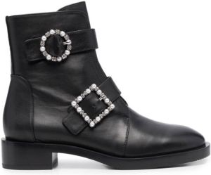Stuart Weitzman crystal-embellished leather ankle boots Black