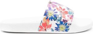 Stuart Weitzman floral-print slides White