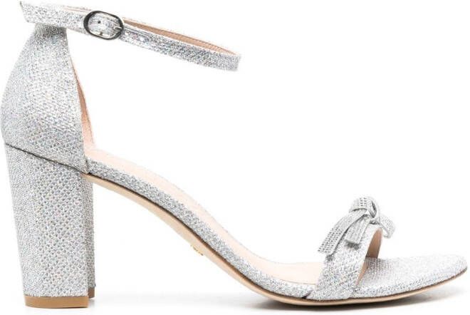 Stuart Weitzman glittered leather sandals Silver