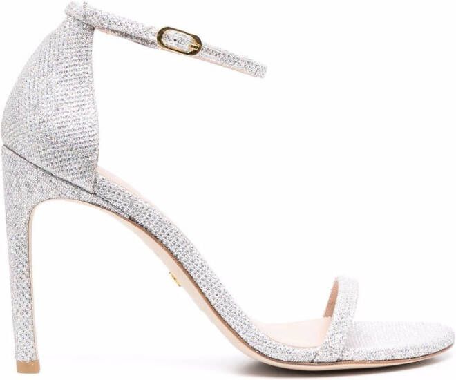 Stuart Weitzman glittered leather sandals Silver