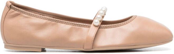Stuart Weitzman Goldie pearl-embellished leather flats Pink
