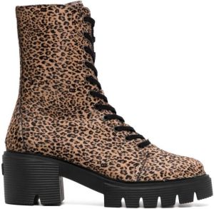 Stuart Weitzman leopard-print lace-up boots Brown