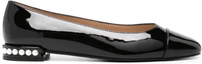 Stuart Weitzman pearl-embellished patent ballerina shoes Black
