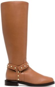 Stuart Weitzman Pearl Moto faux-pearl embellished boots Brown