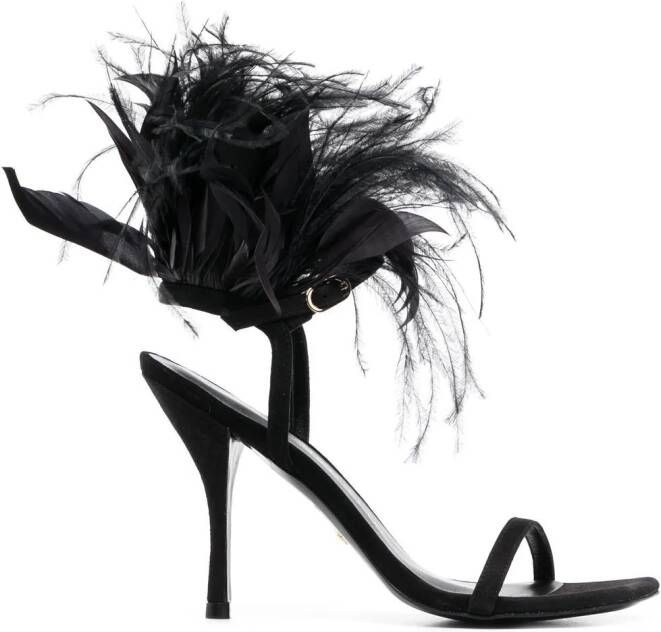 Stuart Weitzman Plume 100 feather-trimmed sandals Black