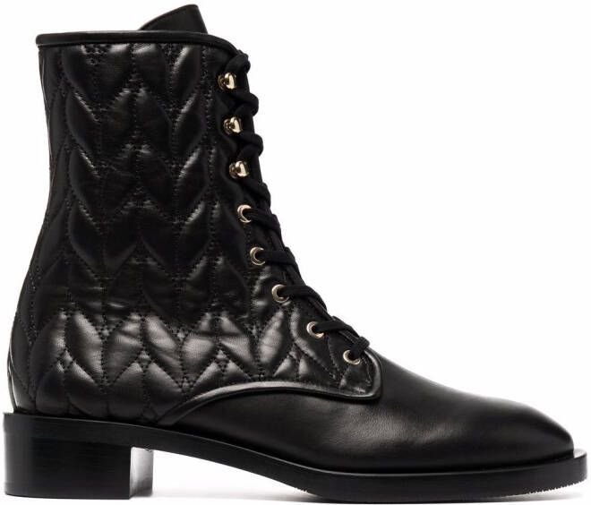 Stuart Weitzman quilted lace-up boots Black