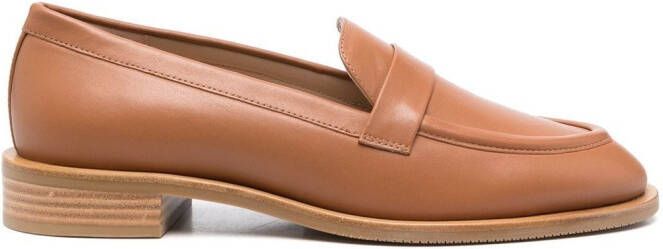 Stuart Weitzman round toe leather loafers Brown
