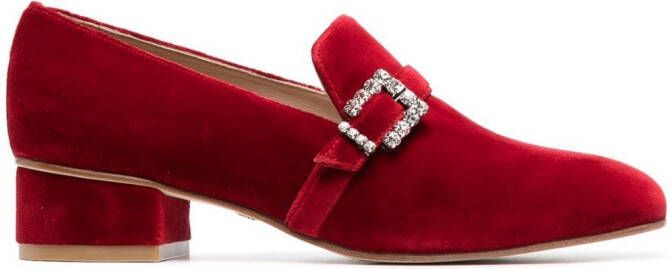 Stuart Weitzman side embellished-buckle loafers Red