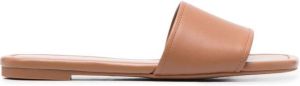 Stuart Weitzman square-toe leather slides Brown