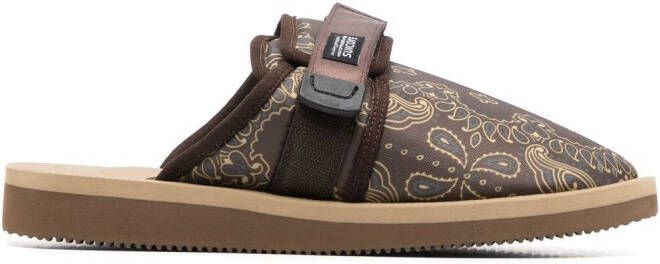Suicoke paisley-print touch-strap slippers Brown