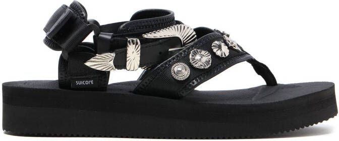 Suicoke stud-embellished thong-strap sandals Black