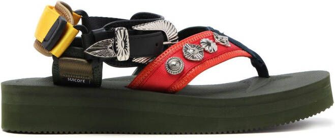 Suicoke stud-embellished thong-strap sandals Green