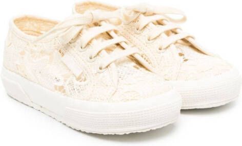Superga Kids lace-embroidered cotton sneakers Neutrals