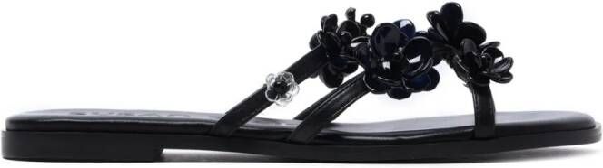 Susan Fang floral-appliqué crossover-strap slides Black