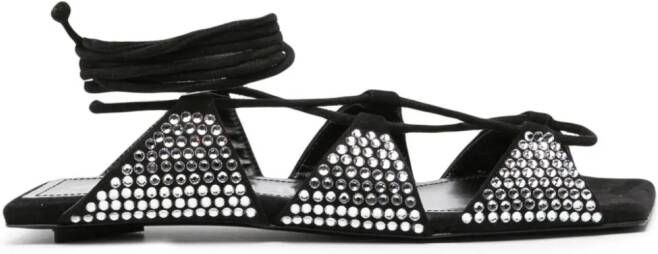 The Attico crystal-embellished square-toe leather sandals Black