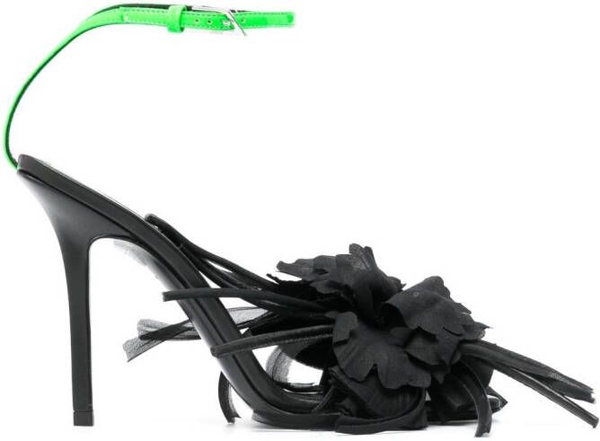 The Attico flower-appliqué sandals Black