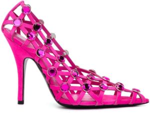 The Attico Grid 105mm rhinestone-embellished pumpss Pink