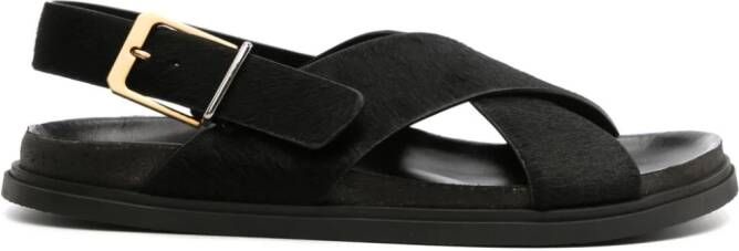 The Row crossover-strap leather sandals Black