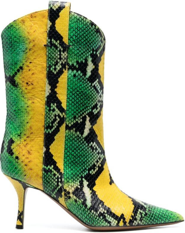 THE SADDLER pithon-print leather boots Green