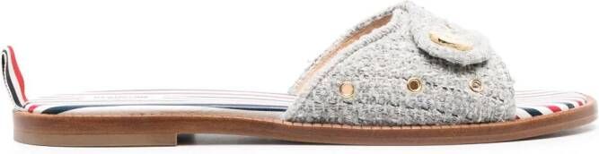 Thom Browne embossed-button tweed flat sandals Grey
