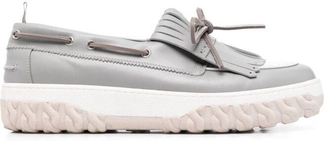 Thom Browne grosgrain-loop trim boat shoes Grey