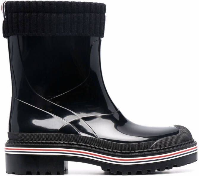 Thom Browne knitted-cuff high-shine rain boots Black