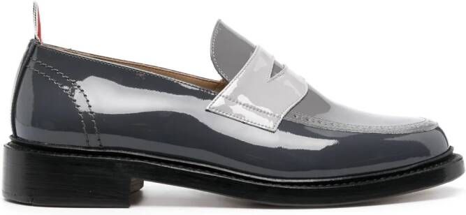 Thom Browne patent-leather penny loafers Grey