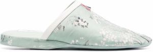 Thom Browne printed silk twill slippers Green